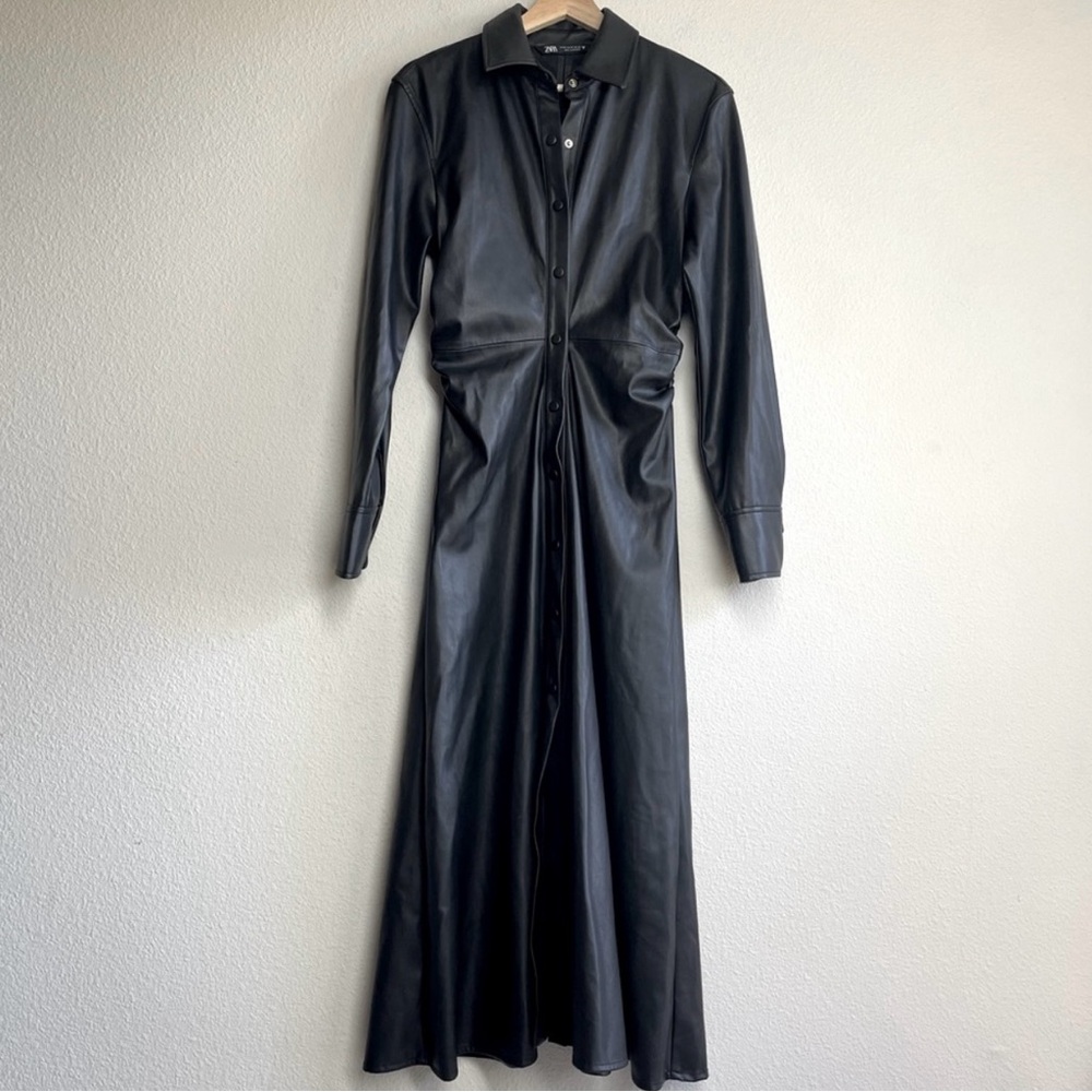 Zara Faux Leather Ruched-side Trench Coat XS